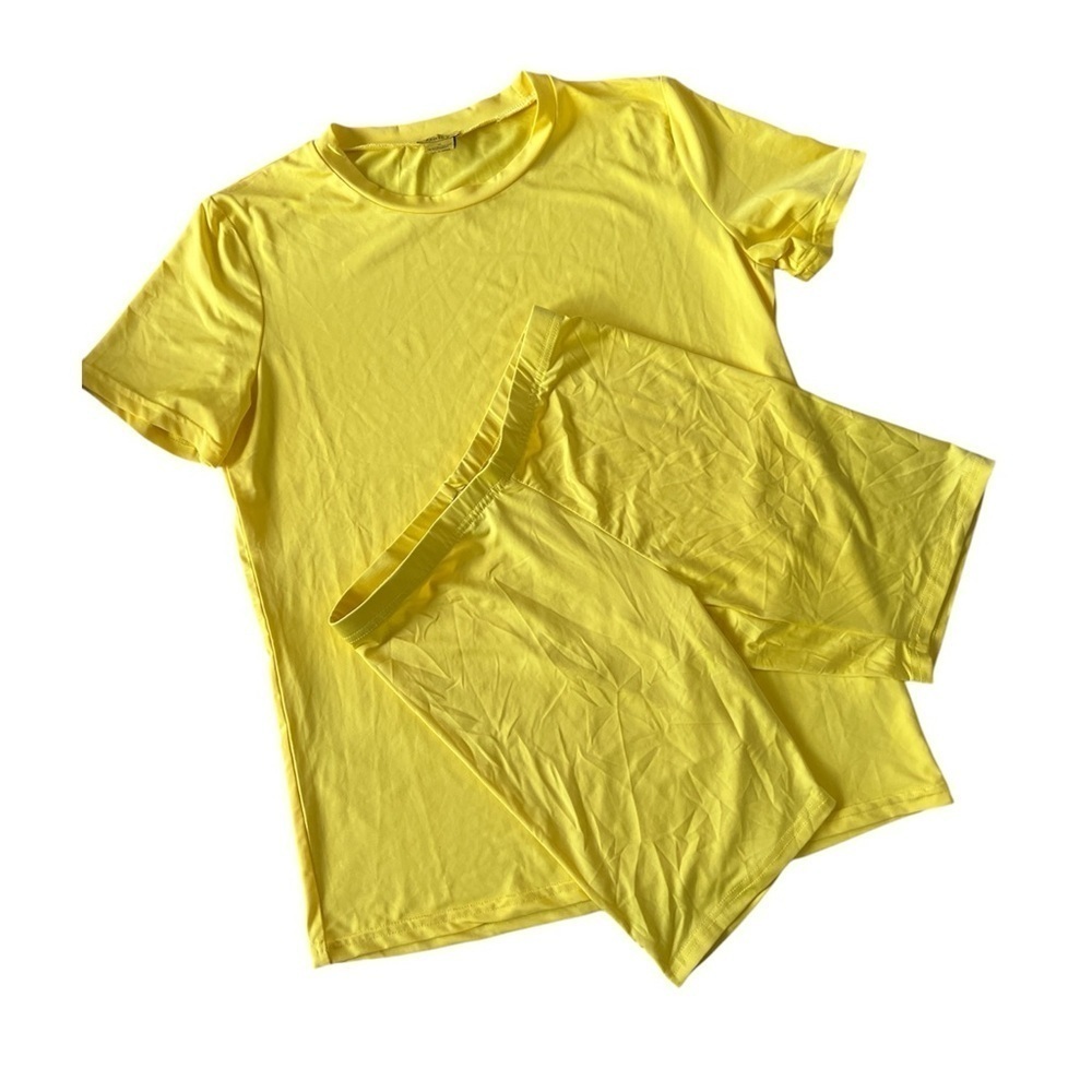 Yellow biker shorts set. NWOT. Medium - Picture 2 of 2
